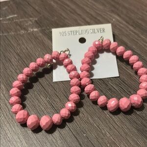 Pink Sterling Silver Beaded Earrings